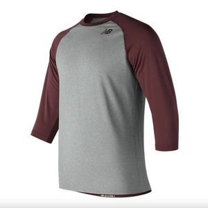 New Balance Men Baseball Raglan Top XXL 2XL Maroon Gray Active Workout Shirt